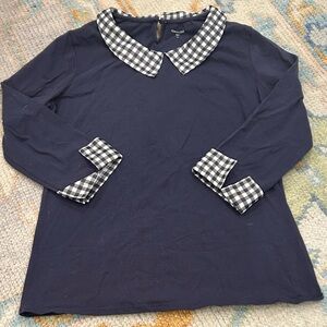 Garnet Hill Top with Gingham Collar & Cuffs